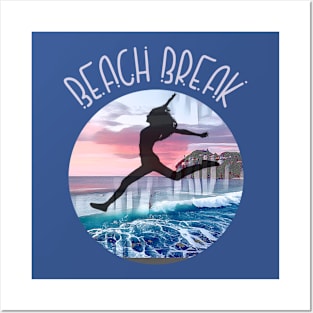 Beach Break (jumping girl silhouette) Posters and Art